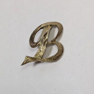 Mamselle Initial Letter B Script Initial Brushed Gold Tone Brooch Pin Vintage